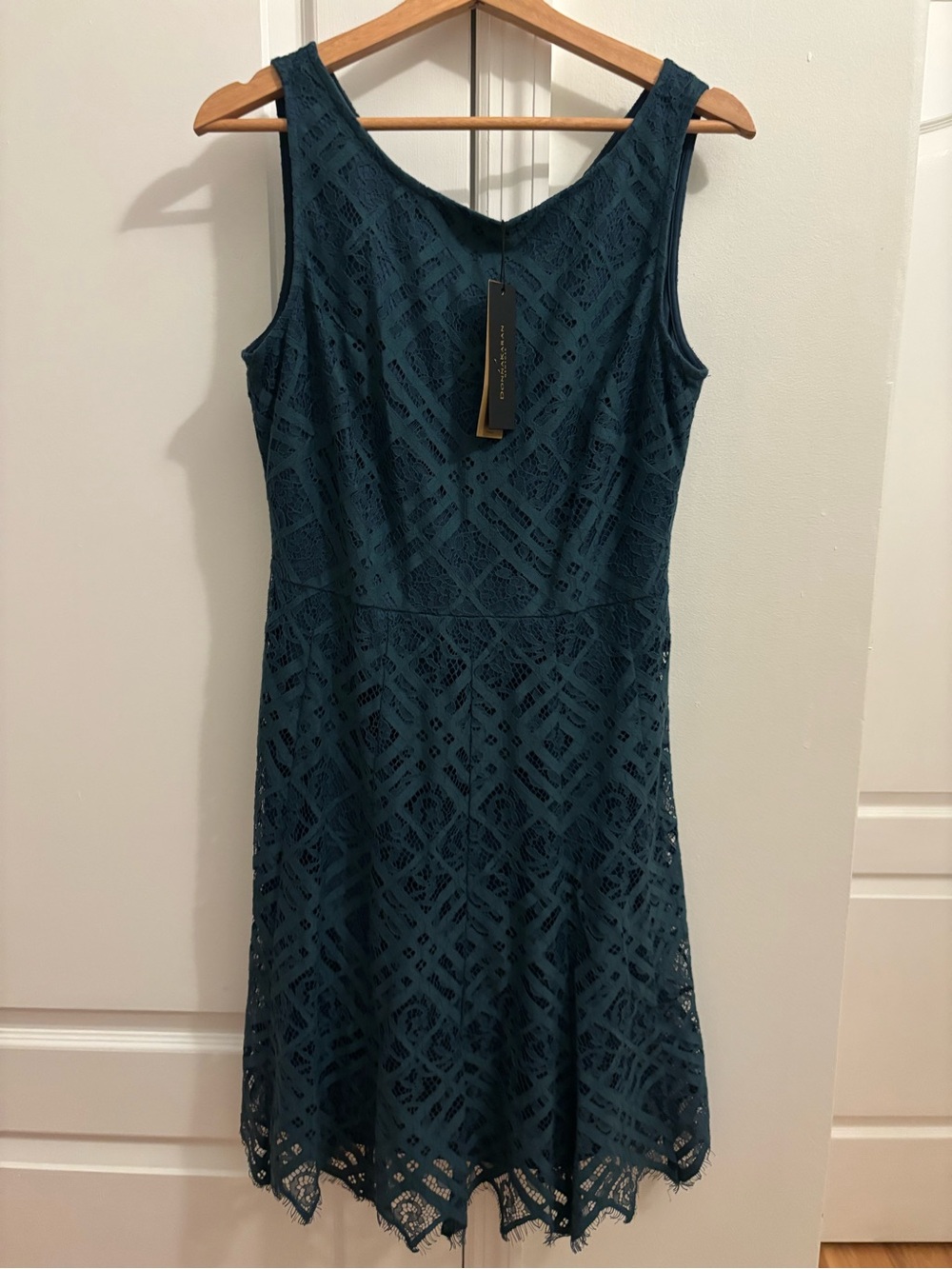 Donna Karan Teal Sleeveless Lace Midi Dress